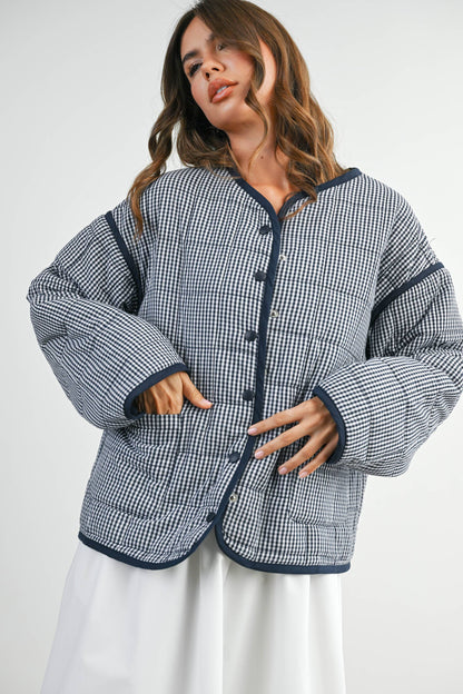 Navy Gingham Quilted Jacket
