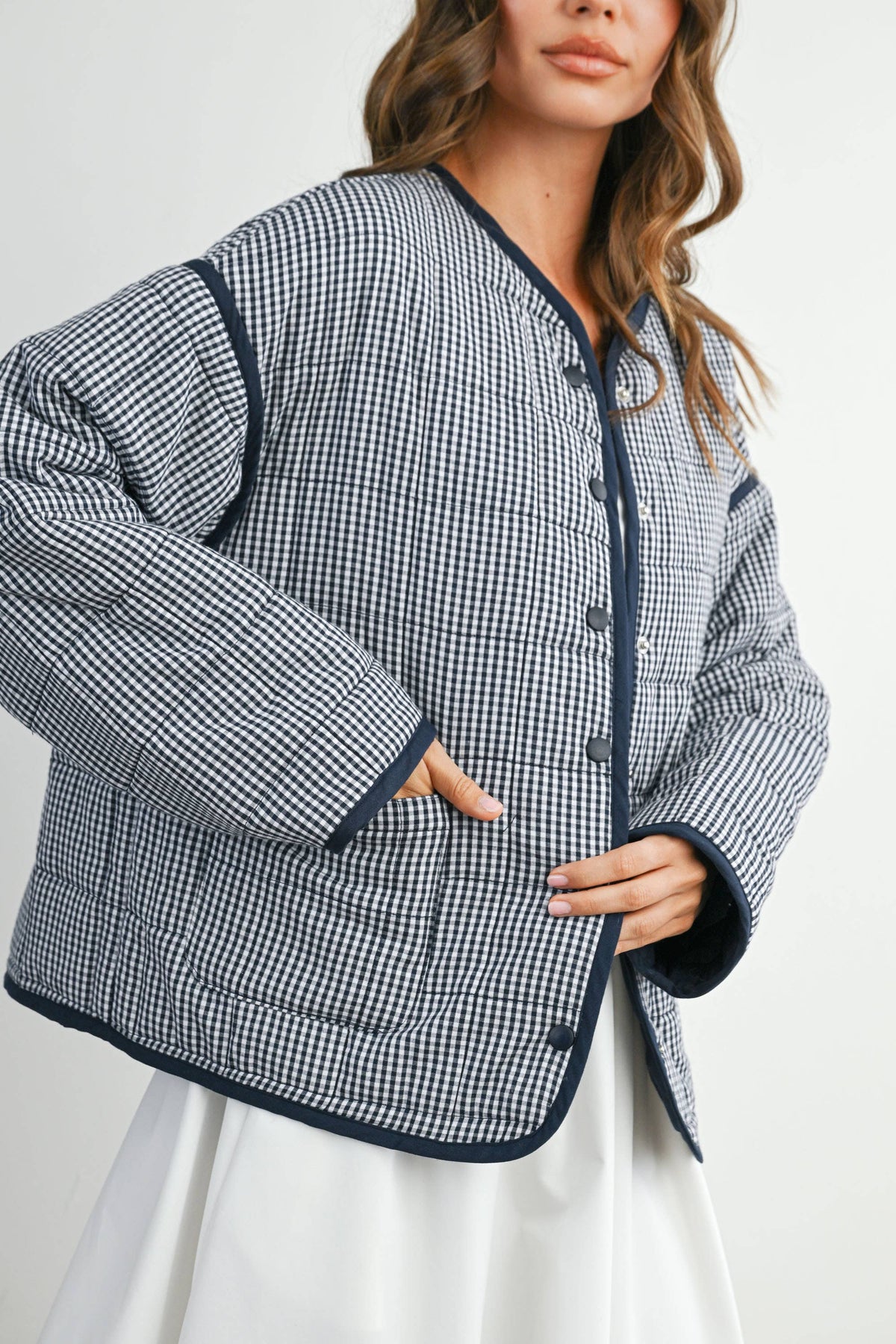 Navy Gingham Quilted Jacket
