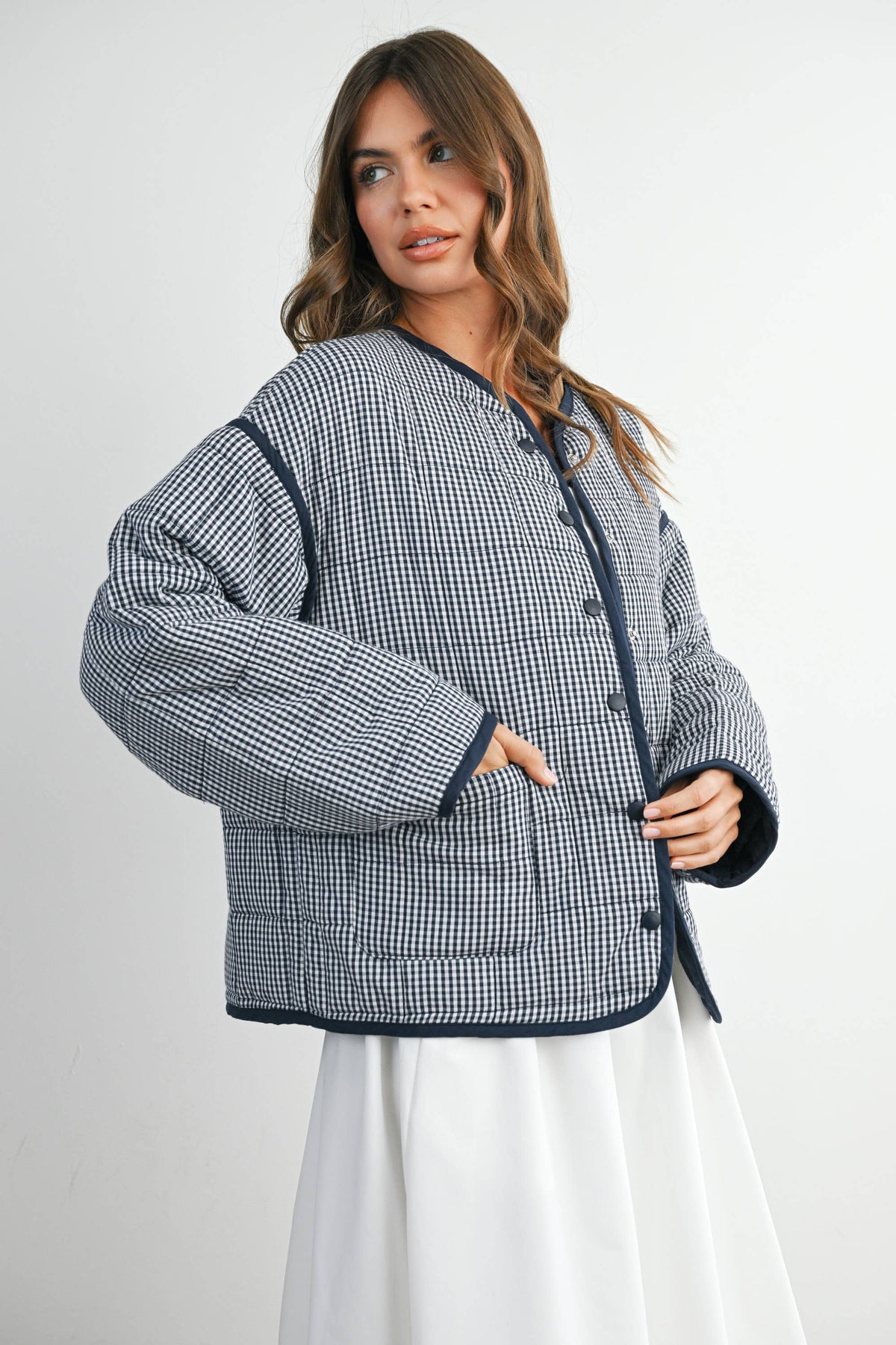 Navy Gingham Quilted Jacket