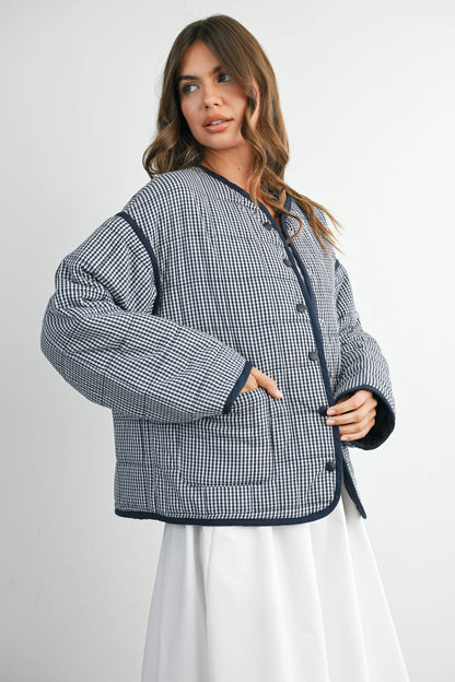 Navy Gingham Quilted Jacket