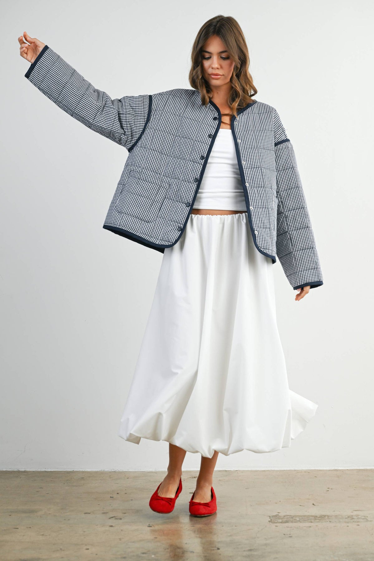 Navy Gingham Quilted Jacket