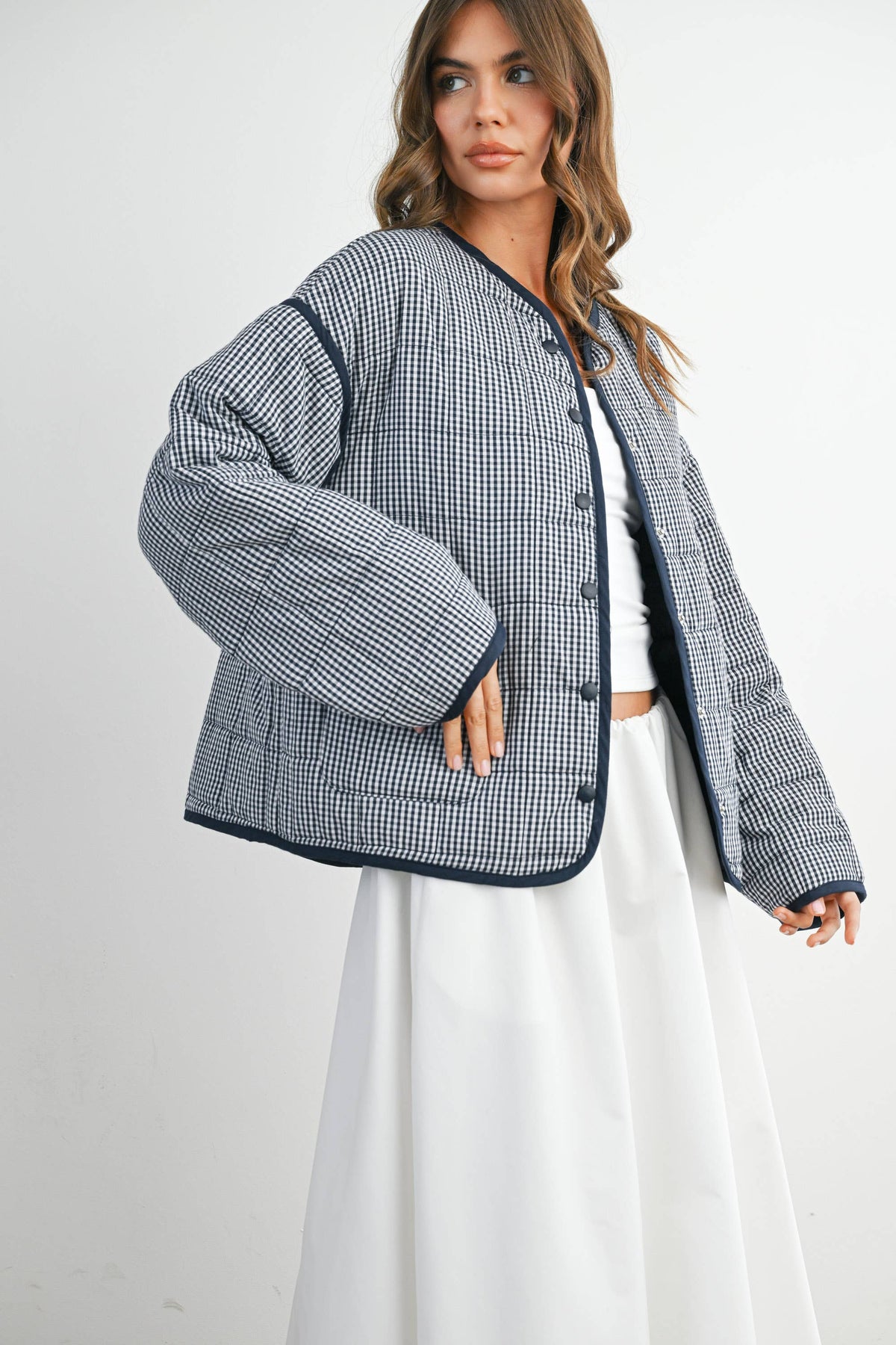 Navy Gingham Quilted Jacket