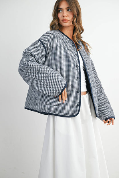 Navy Gingham Quilted Jacket