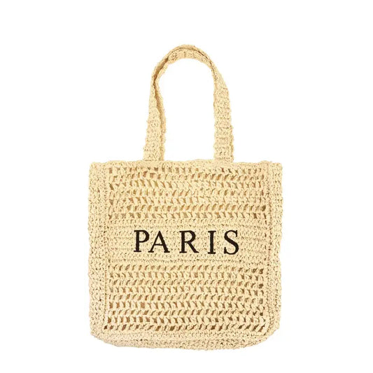 Paris Embroidery Straw Tote Bag
