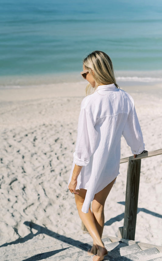 St. Barts Linen Boyfriend Coverup – White