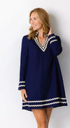 Navy Long Sleeve A-Line Tunic Dress By Sail to Sable