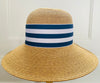 Packable Straw Sun Hat with Navy & White Stripe Grosgrain Band