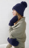 Hand Knitted Pom Hat - Navy