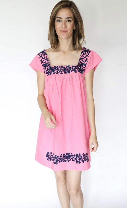 Lola Embroidered Dress - Pink